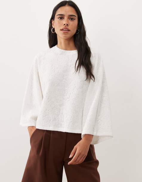 ASOS DESIGN t-shirt floreale jacquard con maniche a pipistrello bianca - view 1