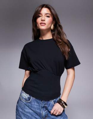 T-shirt froncé avec taille cintrée - Noir S