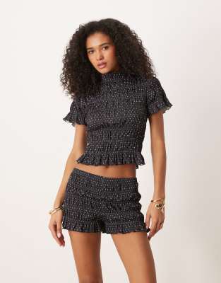 ASOS DESIGN - T-shirt froncé effet froissé d'ensemble à pois - Noir - view 1