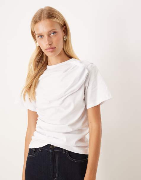 ASOS DESIGN - T-shirt froncé sur le côté à manches courtes - Blanc - view 1