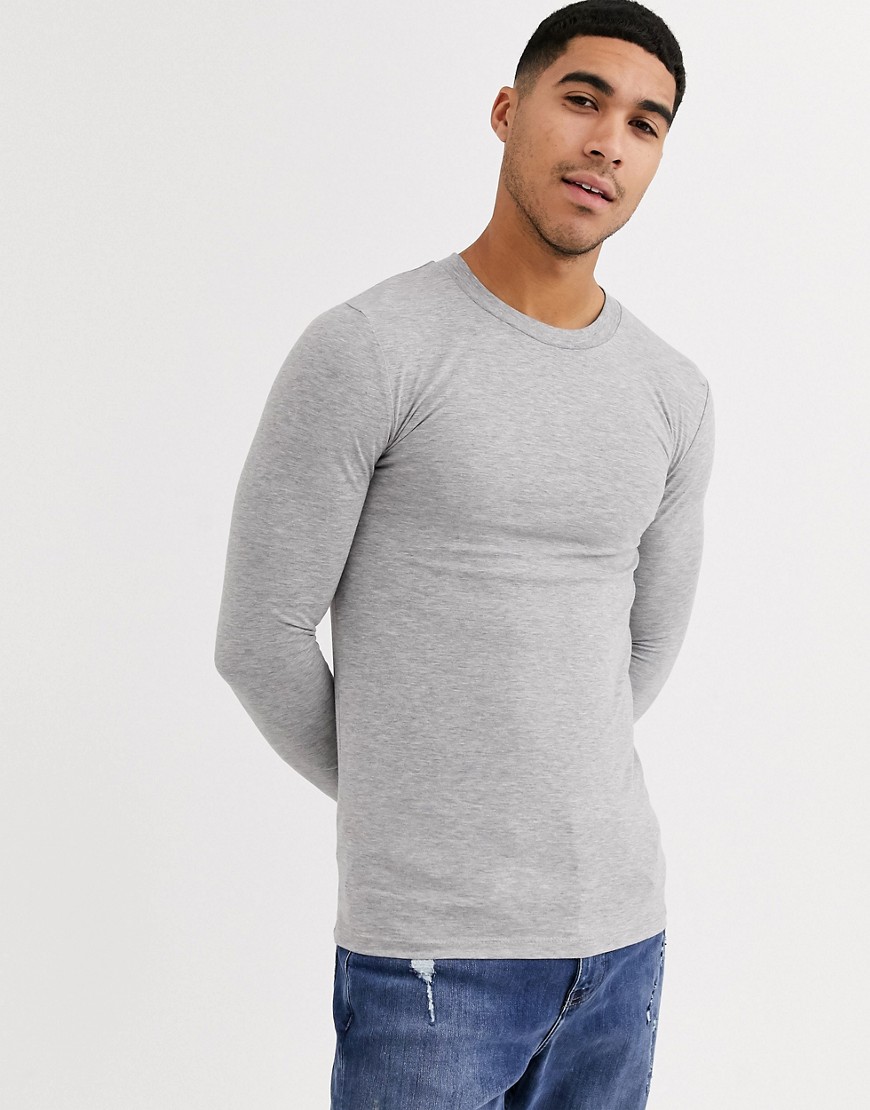 ASOS DESIGN - T-shirt girocollo a maniche lunghe attillata grigio mélange