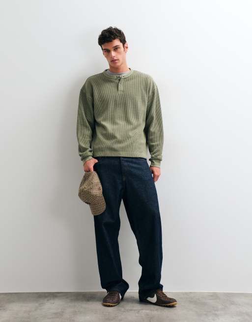 ASOS DESIGN t-shirt girocollo a maniche lunghe boxy oversize super pesante in kaki, 2 di 5