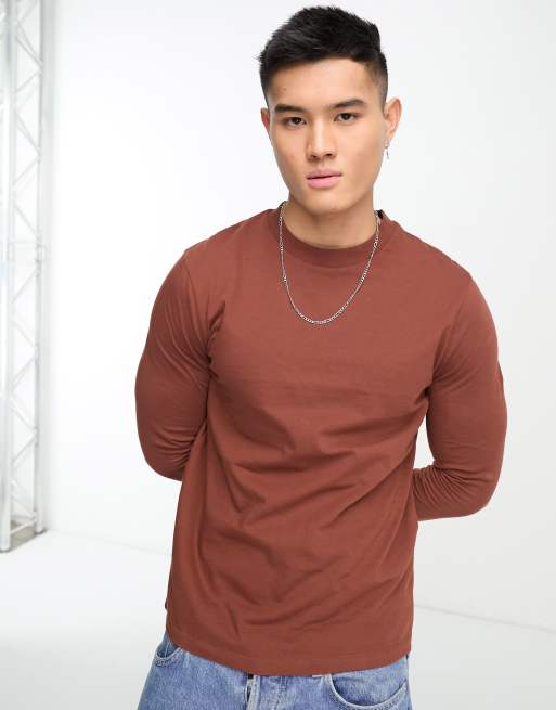 ASOS DESIGN - T-shirt girocollo a maniche lunghe marrone