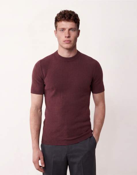 ASOS DESIGN - T-Shirt girocollo attillata a maniche corte in maglia a nido d'ape bordeaux - view 1