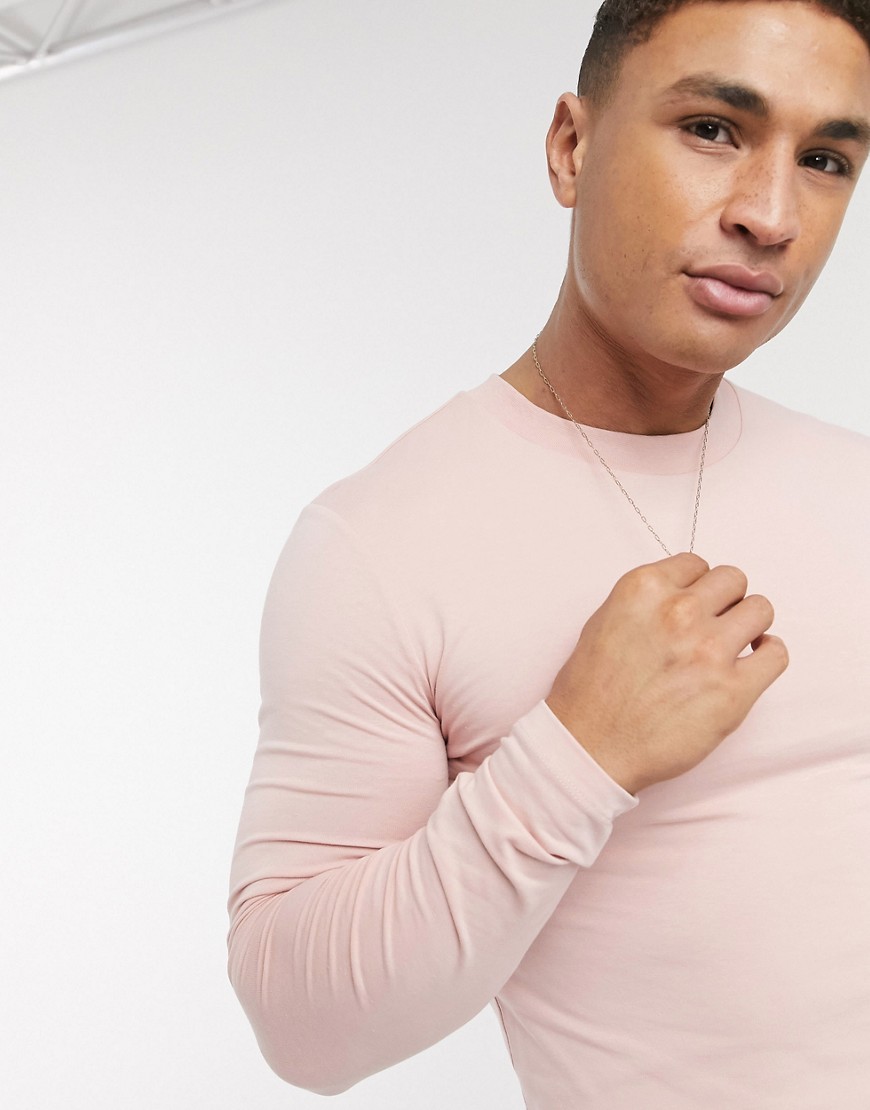 ASOS DESIGN - T-shirt girocollo attillata a maniche lunghe rosa
