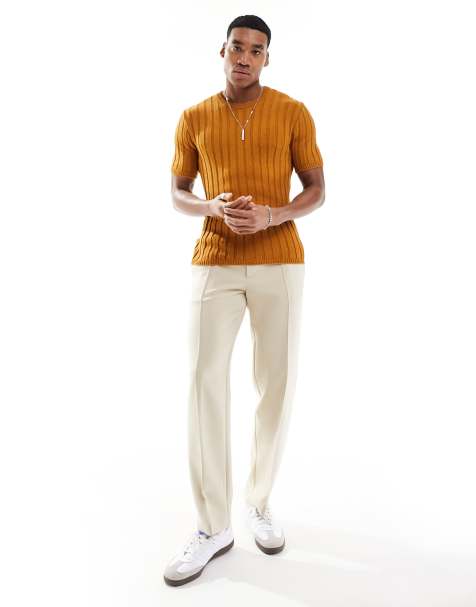 ASOS DESIGN - T-shirt girocollo attillata in maglia a coste arancione - view 1
