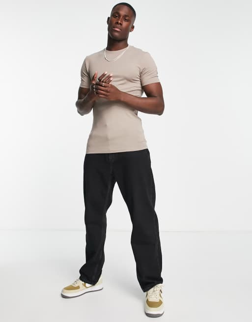ASOS DESIGN - T-shirt girocollo attillata marrone chiaro, 4 di 4