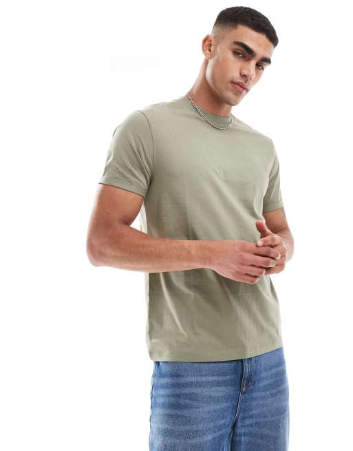 ASOS DESIGN - T-shirt girocollo basic color kaki con maniche con risvolto  , 3 di 4