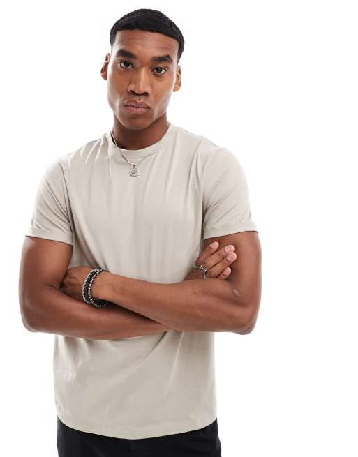 ASOS DESIGN - T-shirt girocollo basic color pietra con maniche con risvolto