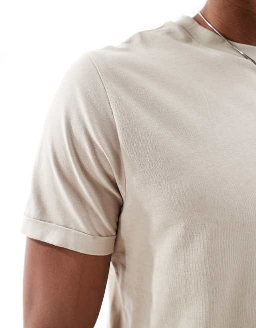 ASOS DESIGN - T-shirt girocollo basic color pietra con maniche con risvolto , 2 di 4