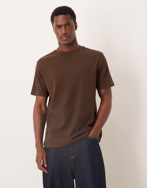 ASOS DESIGN - T-shirt girocollo basic marrone a nido d'ape - view 1