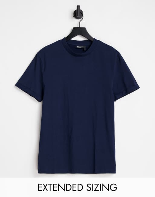 ASOS DESIGN - T-shirt girocollo blu navy con risvolto sulle maniche