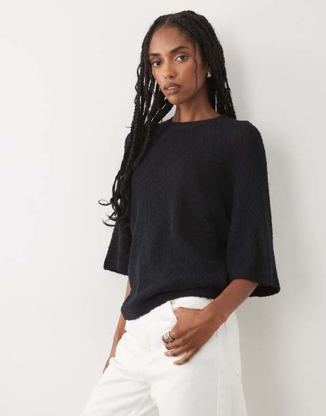 ASOS DESIGN - T-shirt girocollo extra larga blu navy con maniche scese - view 1