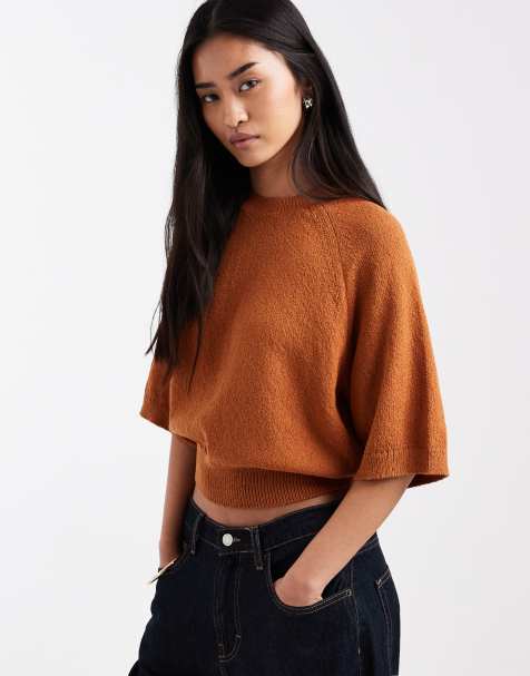 ASOS DESIGN - T-shirt girocollo extra larga color toffee con maniche scese - view 1