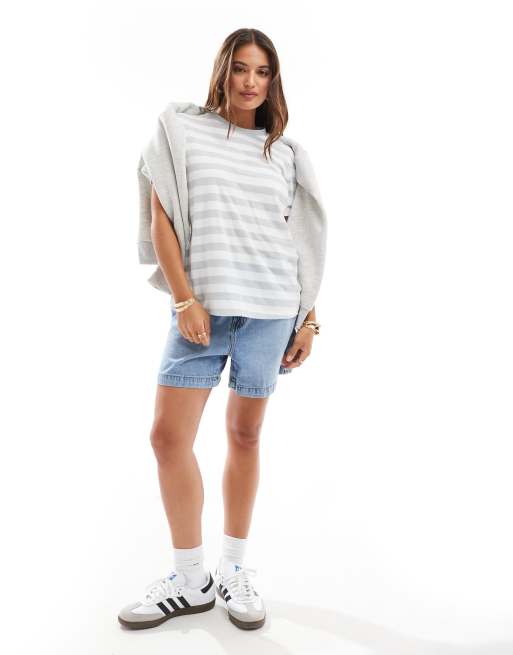 ASOS DESIGN - T-shirt girocollo grigia a righe, 3 di 4