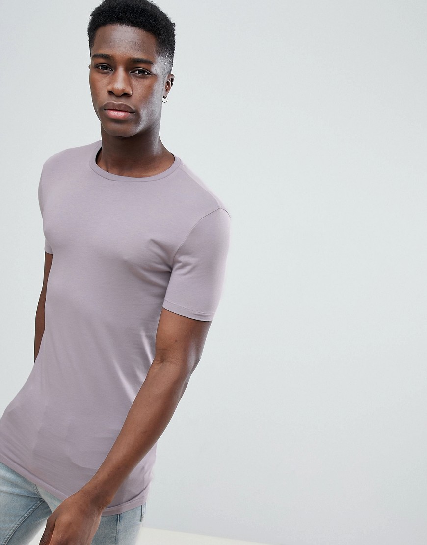 ASOS DESIGN - T-shirt girocollo lunga attillata viola