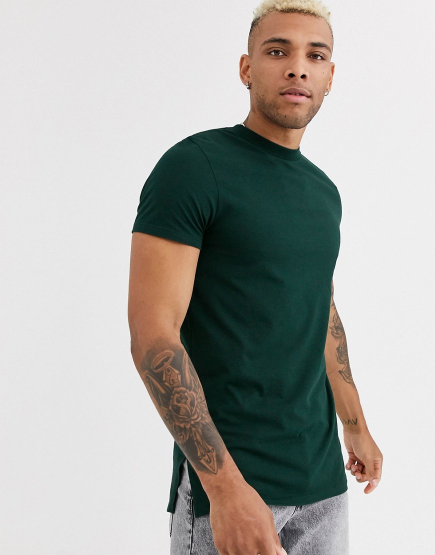 ASOS DESIGN - T-shirt girocollo lunga con spacchi laterali verde