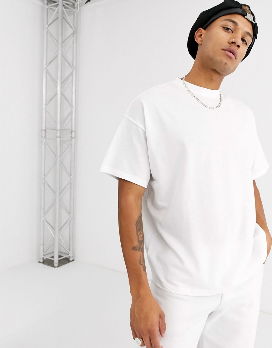 ASOS DESIGN - T-shirt girocollo oversize bianca in tessuto organico piqué-Bianco