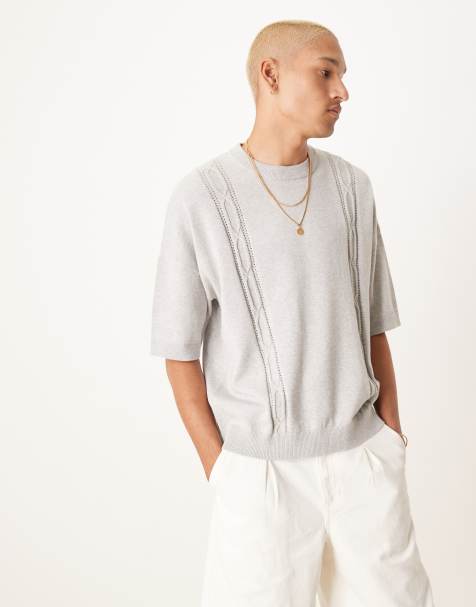 ASOS DESIGN - T-Shirt girocollo oversize in maglia grigio mélange con ricamo - view 1