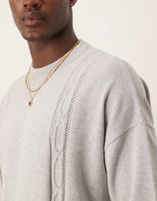ASOS DESIGN - T-Shirt girocollo oversize in maglia grigio mélange con ricamo , 2 di 4