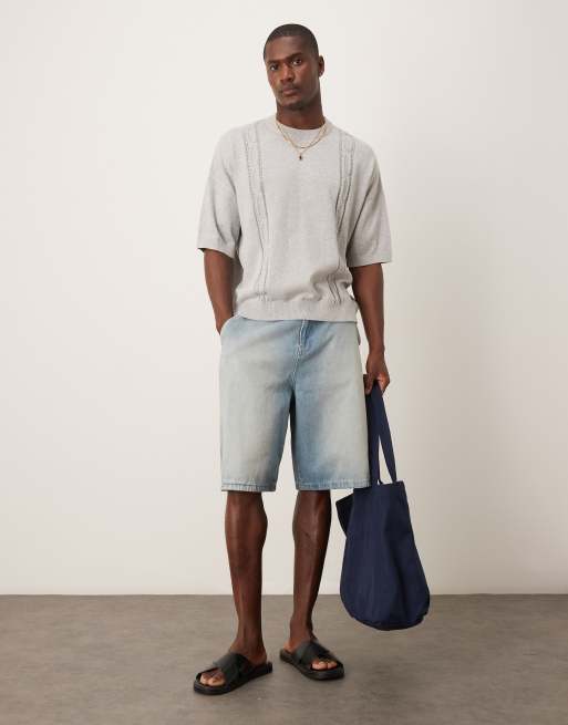 ASOS DESIGN - T-Shirt girocollo oversize in maglia grigio mélange con ricamo , 3 di 4