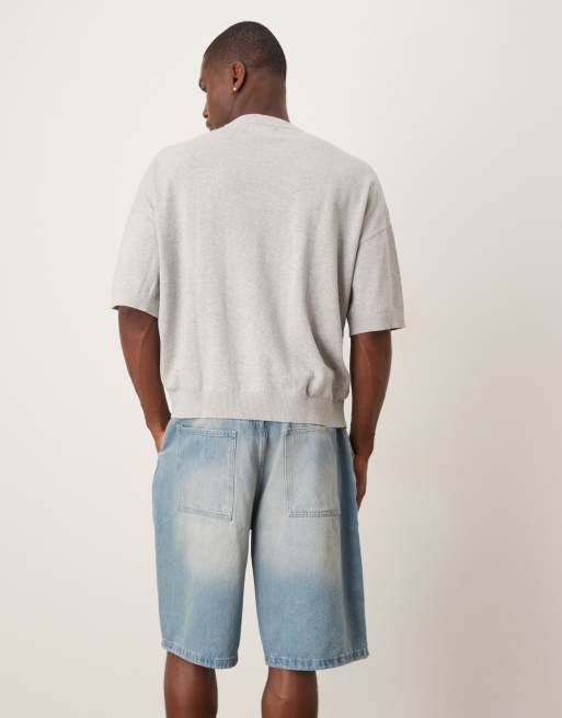 ASOS DESIGN - T-Shirt girocollo oversize in maglia grigio mélange con ricamo , 4 di 4