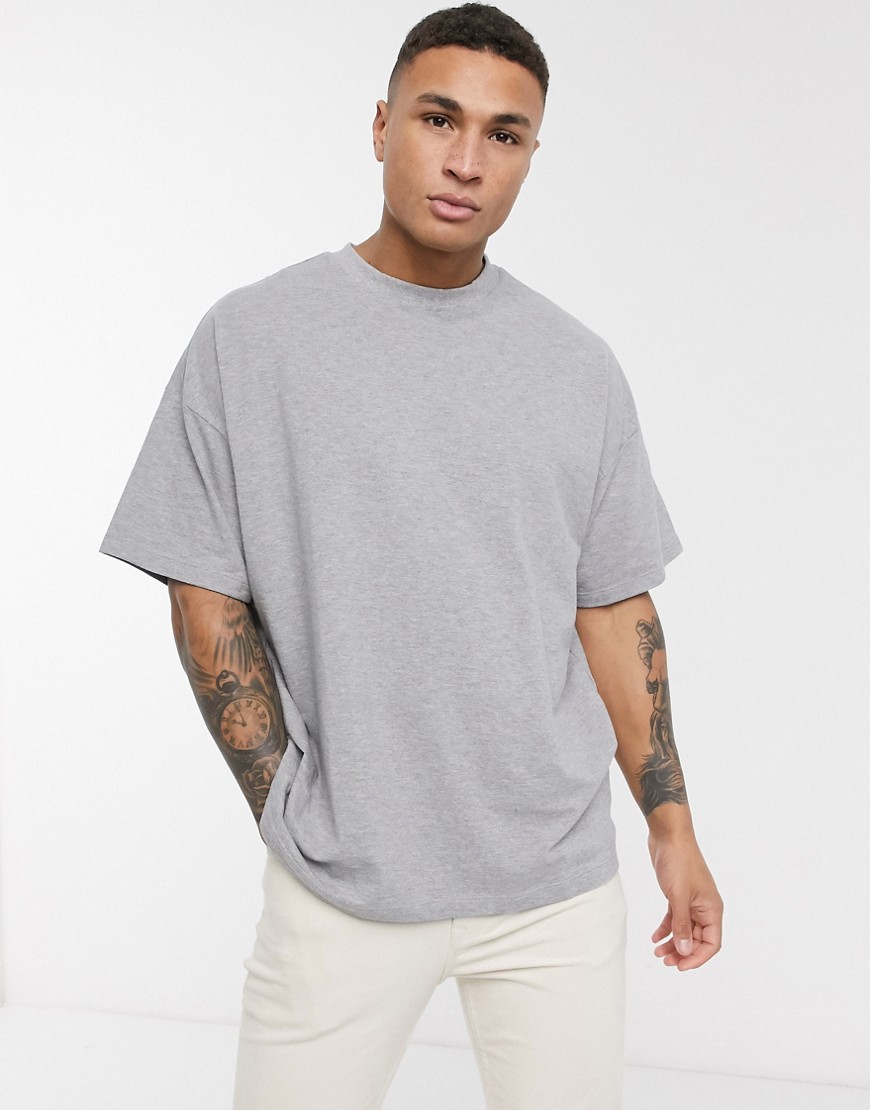 ASOS DESIGN - T-shirt girocollo oversize in piqué grigio mélange