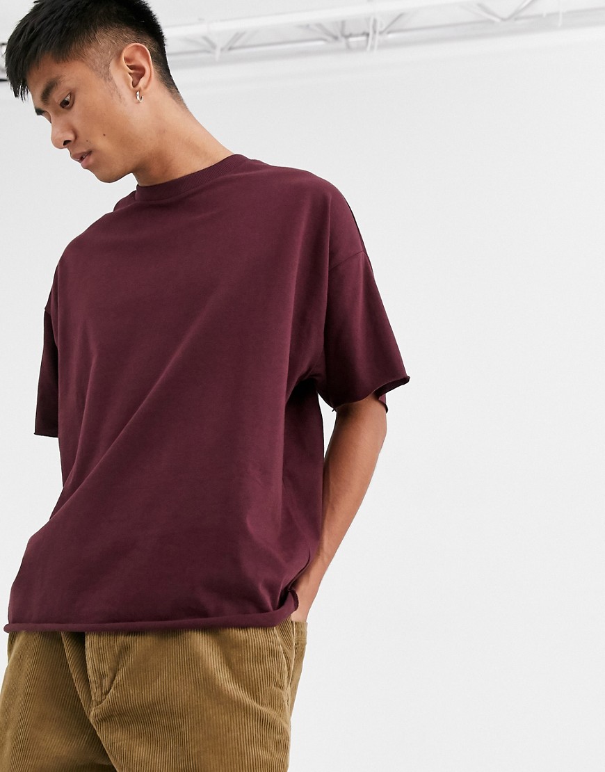 ASOS DESIGN - T-shirt girocollo oversize in tessuto organico pesante bordeaux-Rosso