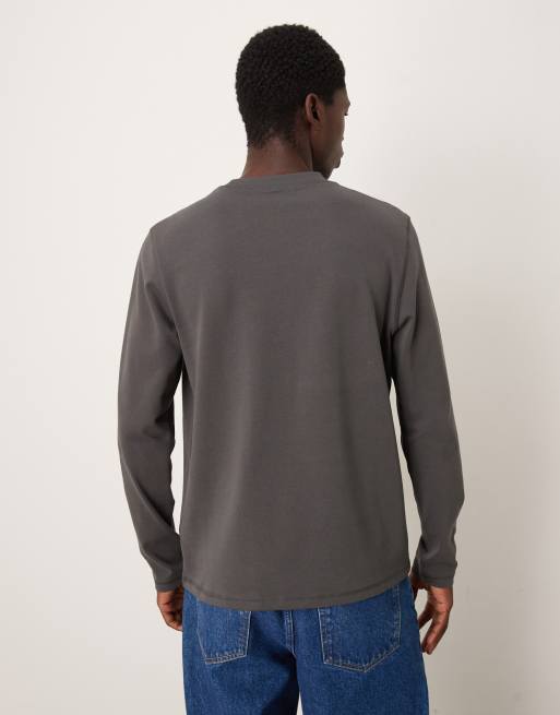 ASOS DESIGN - T-shirt girocollo pesante a maniche lunghe in cotone spazzolato antracite, 3 di 5