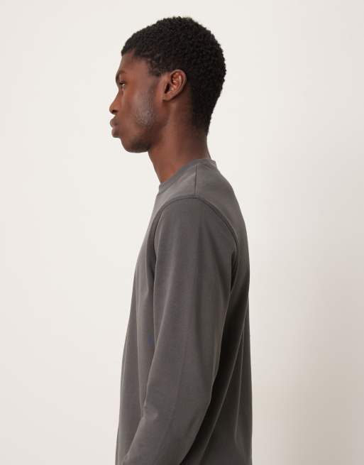 ASOS DESIGN - T-shirt girocollo pesante a maniche lunghe in cotone spazzolato antracite, 4 di 5