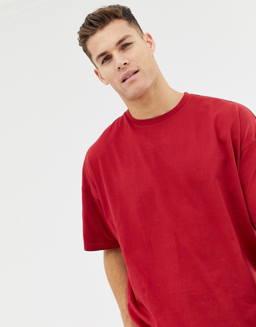 ASOS DESIGN - T-shirt girocollo rossa oversize-Rosso