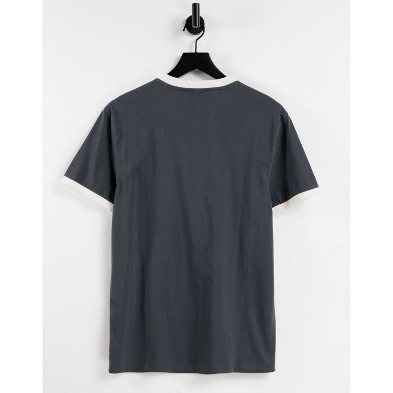 DESIGN - T-shirt grigia con scritta stampata rétro e bordi a contrasto