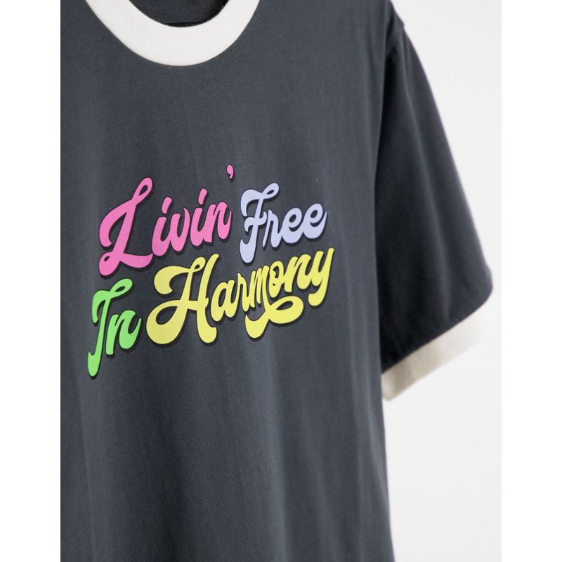 DESIGN - T-shirt grigia con scritta stampata rétro e bordi a contrasto
