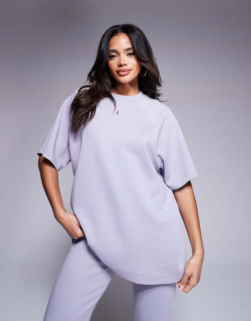 ASOS DESIGN - T-shirt grigia in tessuto interlock con maniche raglan in coordinato