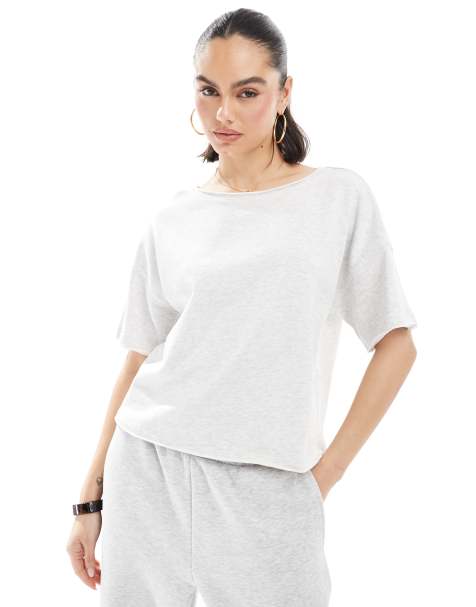 ASOS DESIGN - T-shirt grigio mélange con bordi grezzi e rovescio a ricci - view 1