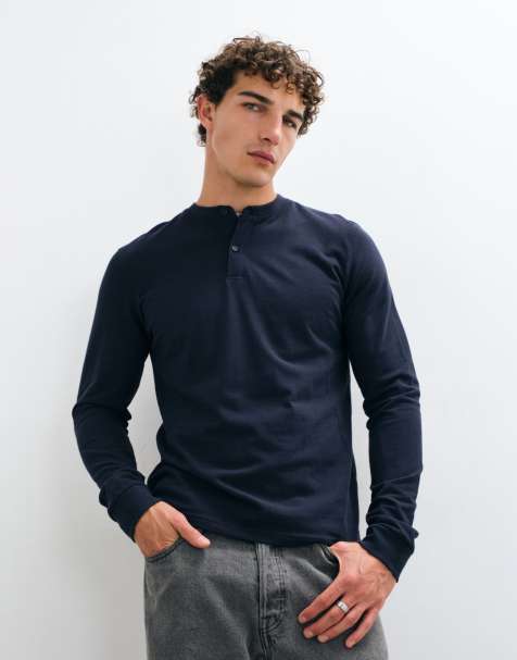 ASOS DESIGN t-shirt henley à manches longues en piqué bleu marine - view 1