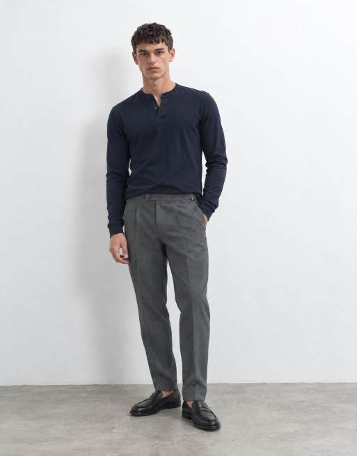 ASOS DESIGN t-shirt henley à manches longues en piqué bleu marine, 7 de 8