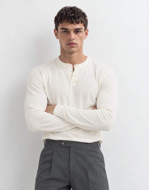 ASOS DESIGN t-shirt Henley à manches longues en piqué crème, 6 de 8