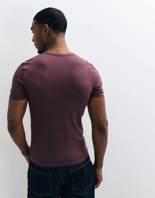 ASOS DESIGN t-shirt Henley moulant en bordeaux, 5 de 10