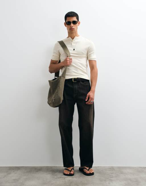 ASOS DESIGN t-shirt henley moulant en crème, 2 de 5