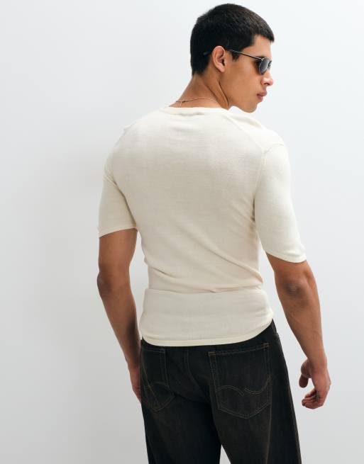 ASOS DESIGN t-shirt henley moulant en crème, 3 de 5
