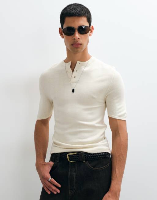 ASOS DESIGN t-shirt henley moulant en crème, 4 de 5