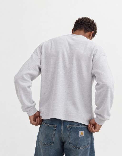 ASOS DESIGN t-shirt Henley oversize à manches longues gris chiné gaufré, 10 de 10