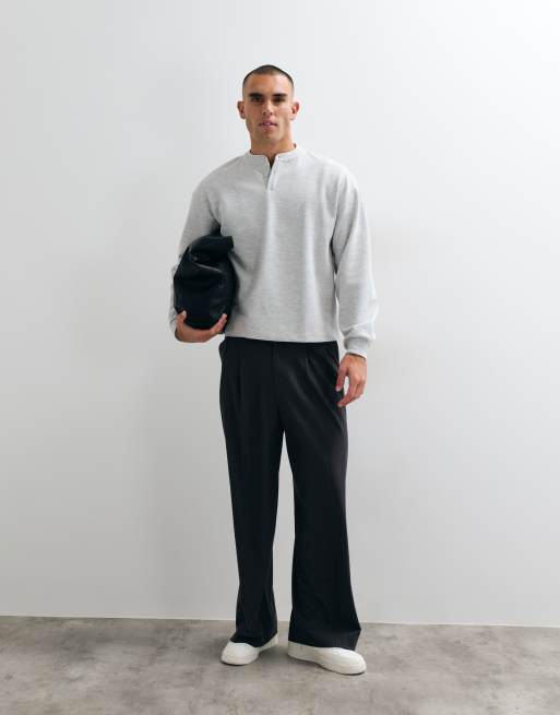 ASOS DESIGN t-shirt Henley oversize à manches longues gris chiné gaufré, 3 de 10