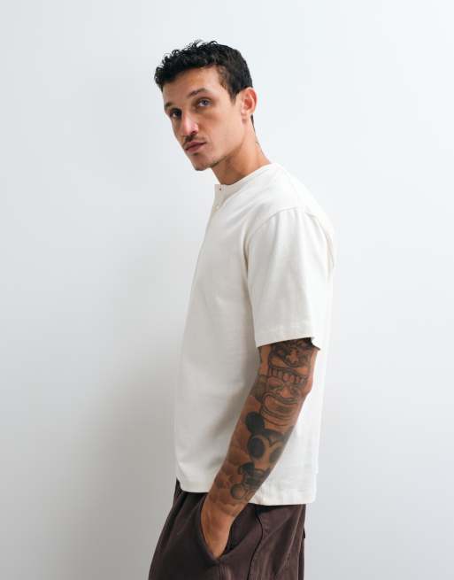 ASOS DESIGN T-shirt henley relaxed pesante color crema, 5 di 5