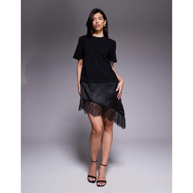 asos lace mini dress ASOS DESIGN lace spliced angel sleeve mini dress in black
