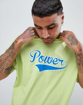 ASOS DESIGN – T-shirt i blekt neon i oversize-modell med power-textlogga-Grön