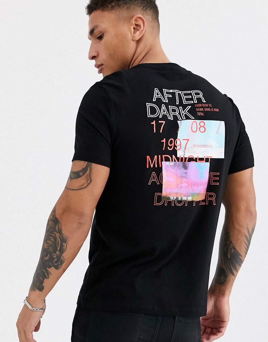 ASOS DESIGN – T-shirt i ekologisk bomull med stort mönster baktill och broderad text-Svart