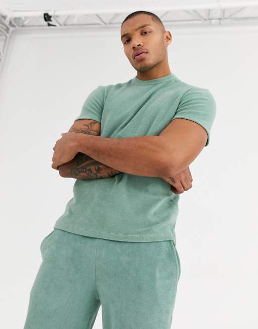 ASOS DESIGN - Del af sæt i vasket grøn frotté, 2 af 3