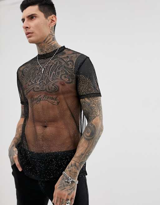ASOS DESIGN – T-shirt i glittrande mesh med avslappnad passform